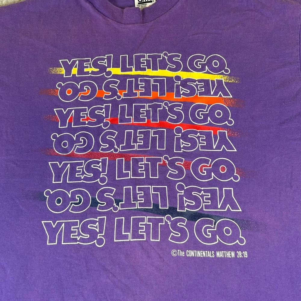 Vintage‎ 90s Jesus T-Shirt Men's XL Purple Yes Lets Go The Continentals USA Made - Picture 2 of 11